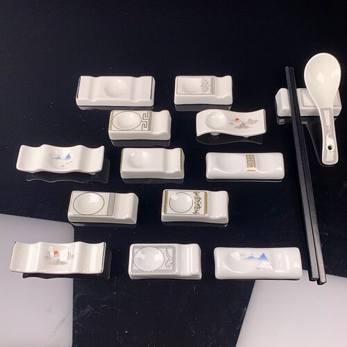 陶瓷筷子架商用托筷枕两用放筷子汤匙酒店专用三用筷子架公筷筷架