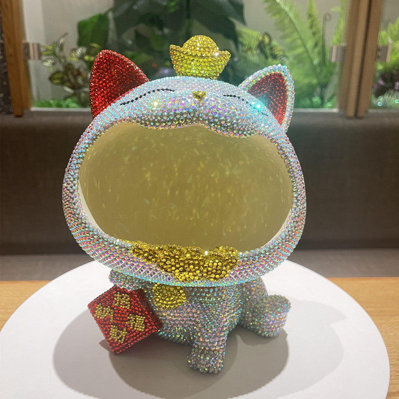 手工贴钻招财猫收纳盒储物箱摆件托盘客厅家居玄关装饰品生日礼物