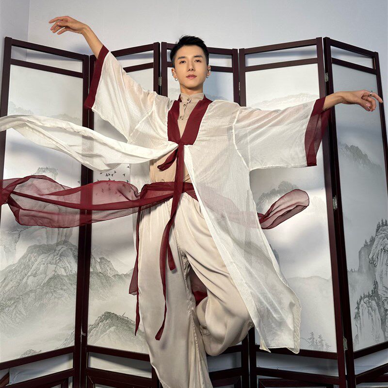 【余二制衣】新中式中国风宽领拼接红杏/绿杏阔袖开衫纱衣