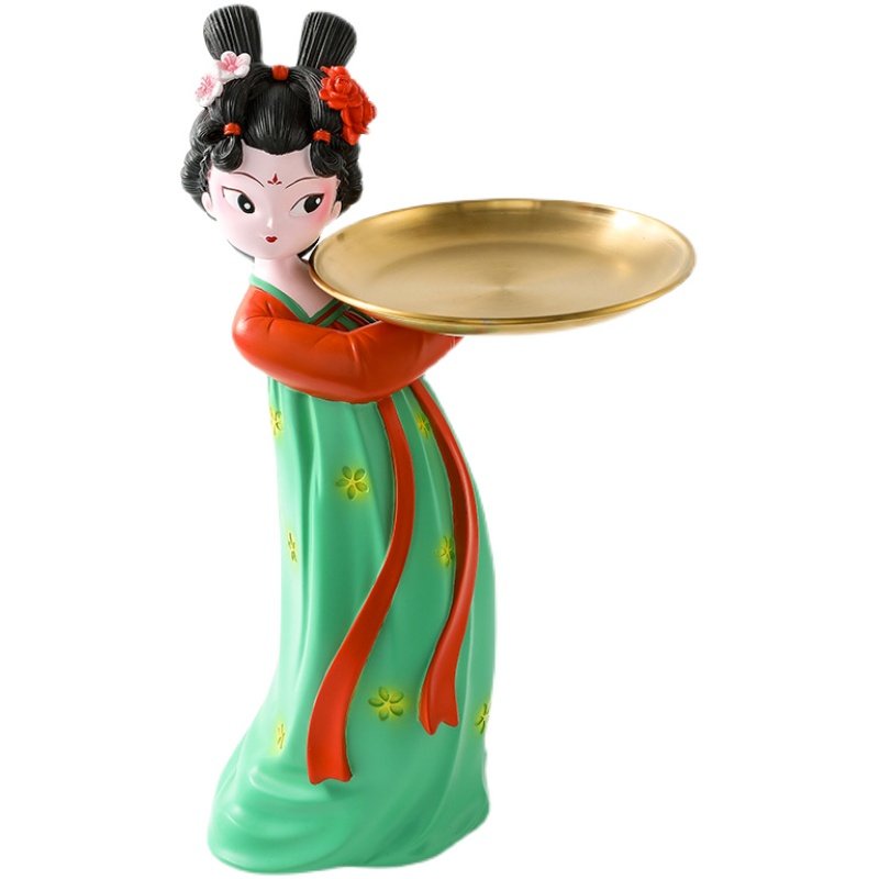 玄关钥匙收纳摆件创意仕女托盘唐宫夜宴侍女客厅电视柜家居装饰品