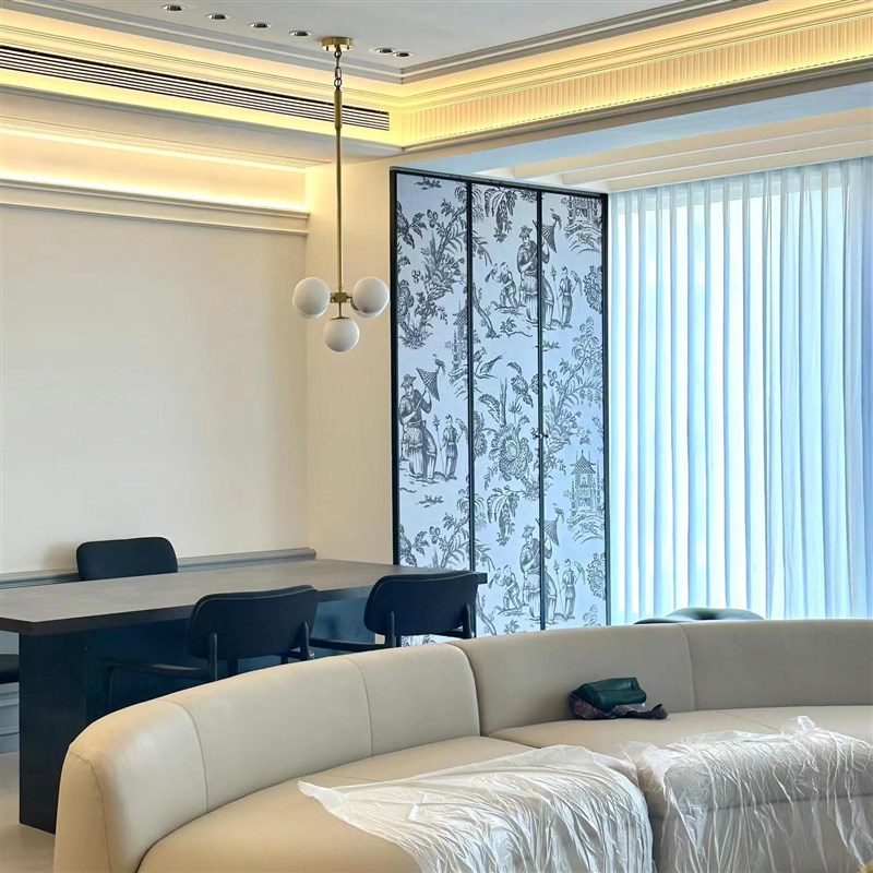 法式复古新中式黑白素描中古风花鸟人物 客厅卧室屏风无缝壁画布