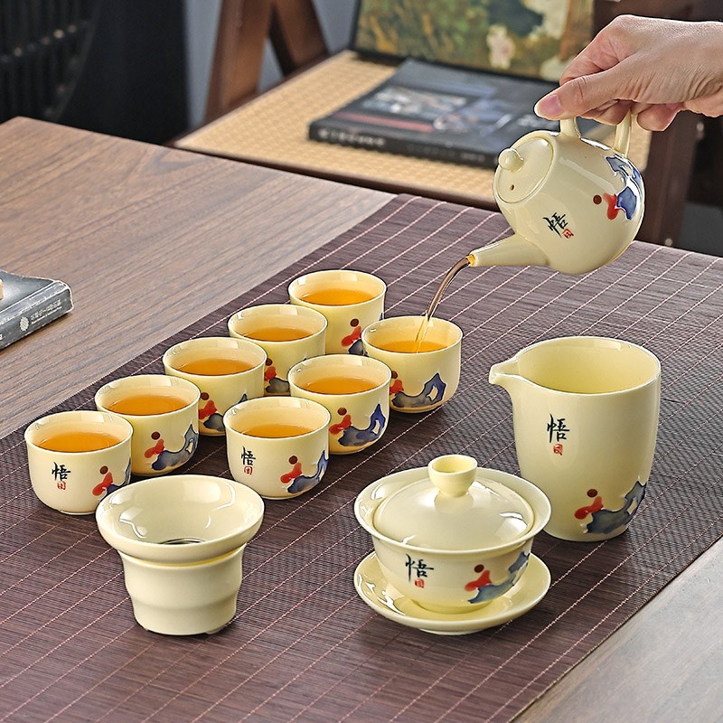 玉瓷功夫茶具套装陶瓷家用简约泡茶办公室中式盖碗茶壶整套新款