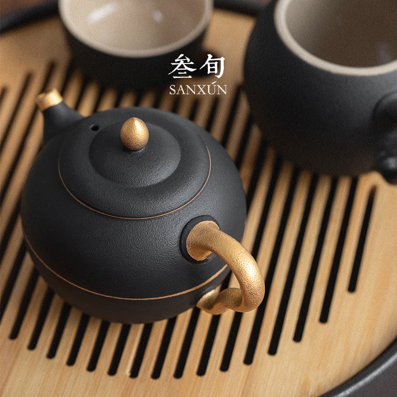叁旬小金喜茶具套装家用轻奢功夫茶具整套礼盒办公室会客干泡茶盘