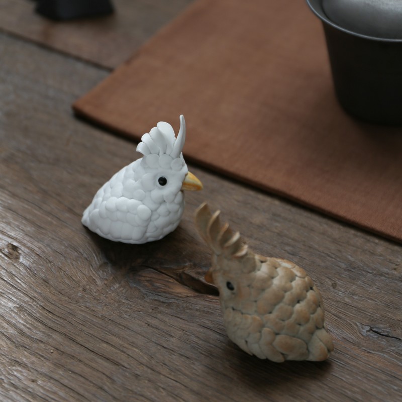 景德镇创意手工捏制可爱鹦鹉小茶宠摆件茶道茶席陶瓷禅意个性配件