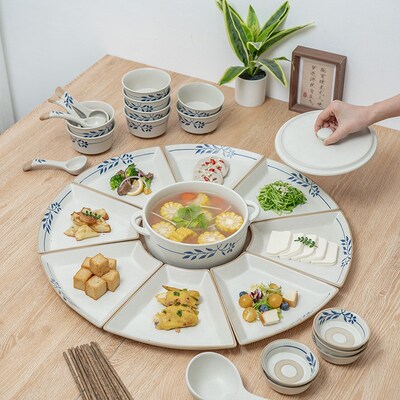 中式团圆拼盘餐具组合碗碟套装过年夜饭扇形盘子火锅家用乔迁聚餐