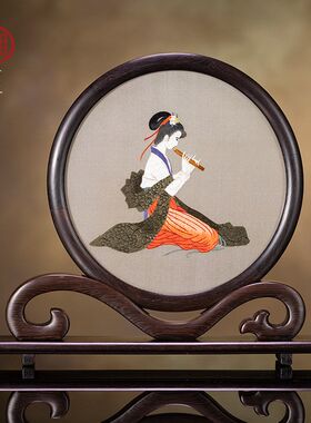 湘传礼湘绣纯手工双面绣国风仕女图人物肖像书房茶室摆件伴手礼
