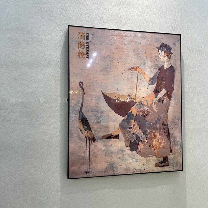 铝合金晶瓷遮盖消防栓挂画复古装饰画遮挡电箱电表箱盒消火栓挂画