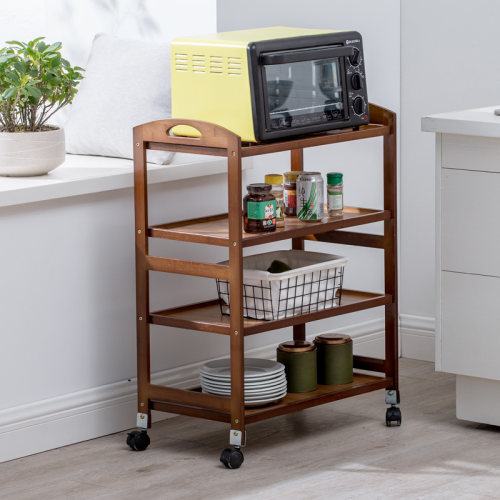 竹非凡简约餐车 可移动多层厨房用储物推车 微波炉置物架