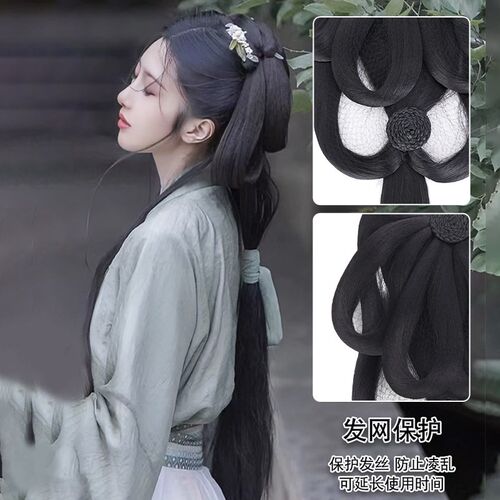 汉服假发古风一体式明制古装魏晋风后压发包战国袍头饰假发髻盘发