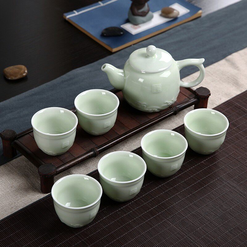 7头陶瓷茶具套装功夫茶具整套茶具冰裂茶杯茶壶茶盘泡茶套装家用