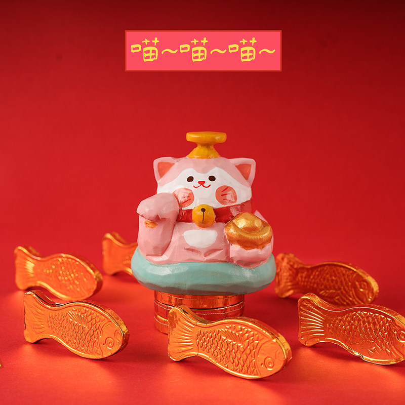 招财猫摆件家居书桌办公室少女心创意发财车载饰品小木雕生日礼物