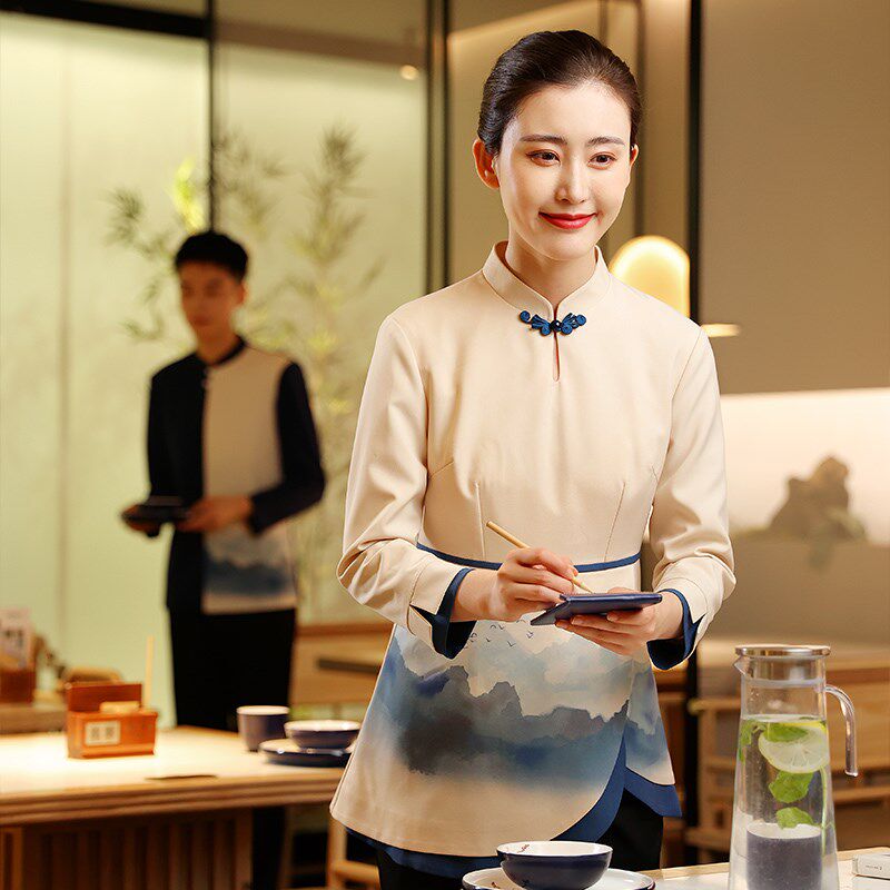 衣研堂餐饮工作服长袖新中式高档酒店餐厅酒楼服务员工作装女秋冬