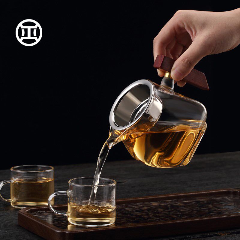纯正四方公道杯玻璃木把分茶器耐热加厚茶海功夫茶具高档公杯防烫