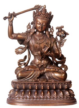真古意 黄铜文殊菩萨佛像摆件铜像文殊藏传居家随身供奉工艺品