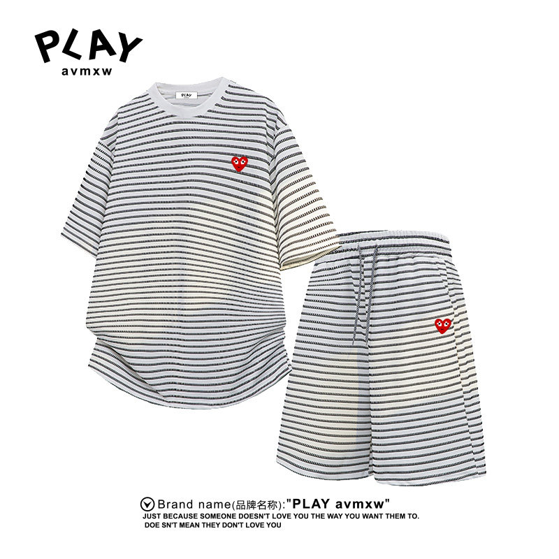 PLAYAVMXW美式条纹夏季短袖套装