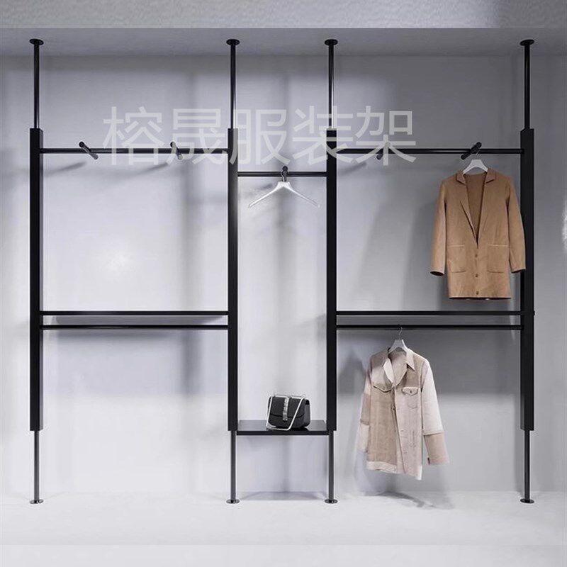 服装店展示架上墙立柱铁艺黑色挂衣服架子男女装顶天立地陈列货架