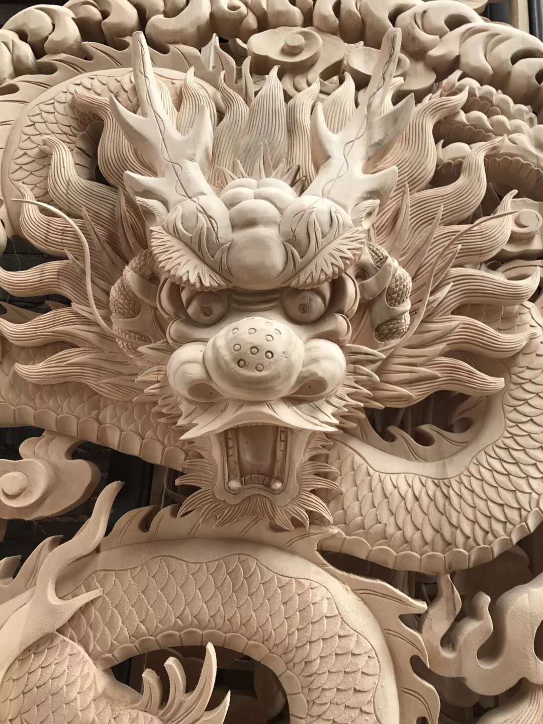 纯手工东阳木雕挂饰 椴木仿古龙盘挂件 中式玄关装饰木雕圆盘