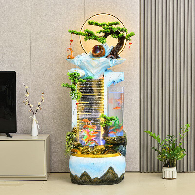 欧式田园假山流水喷泉客厅加湿器景观双鱼缸循环风水轮落地摆件