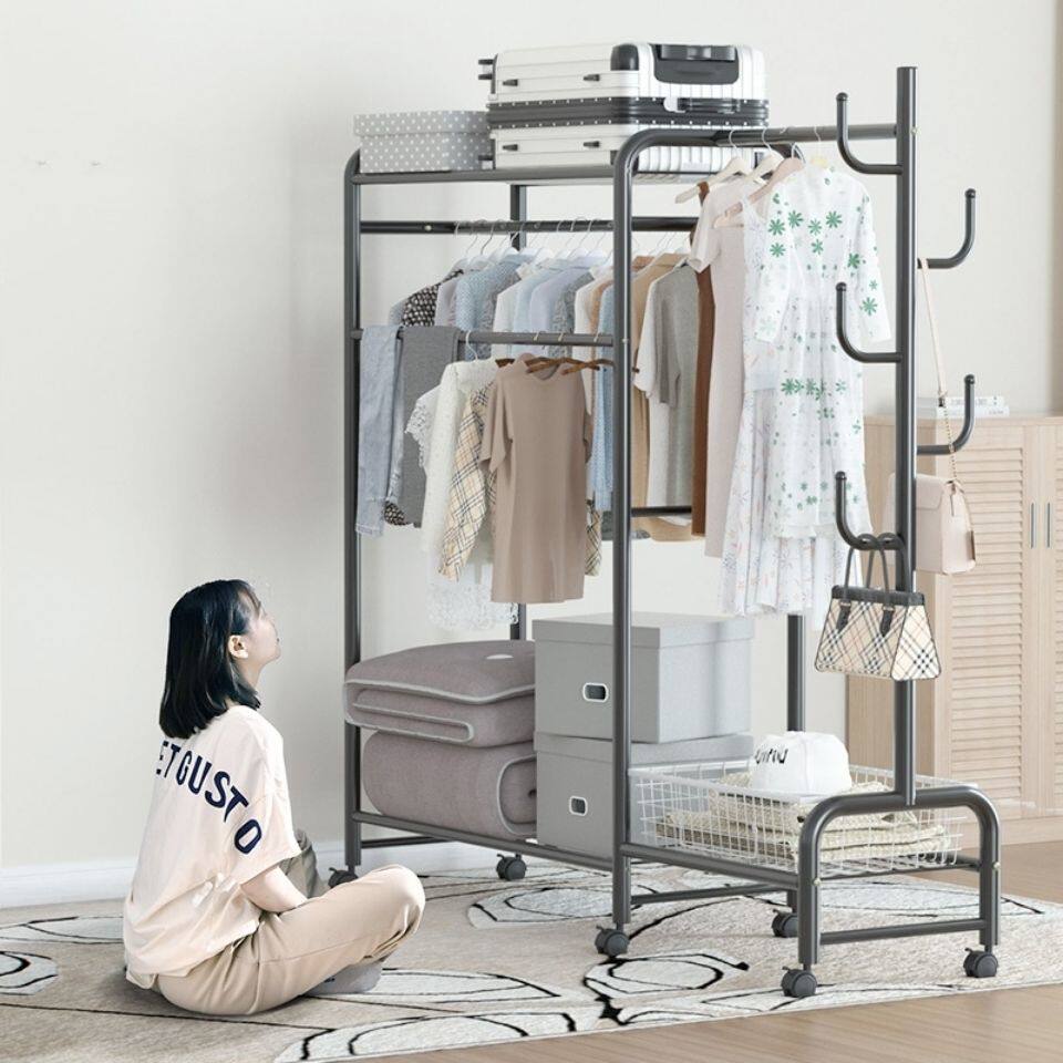 衣柜晾衣架落地卧室内挂衣架双杆式衣服架子简易家用衣帽架储物架