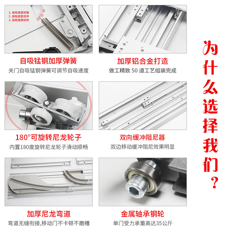 【升级款】电视衣柜平躺巴士门滑轨电手动双缓冲移门轨道五金配件