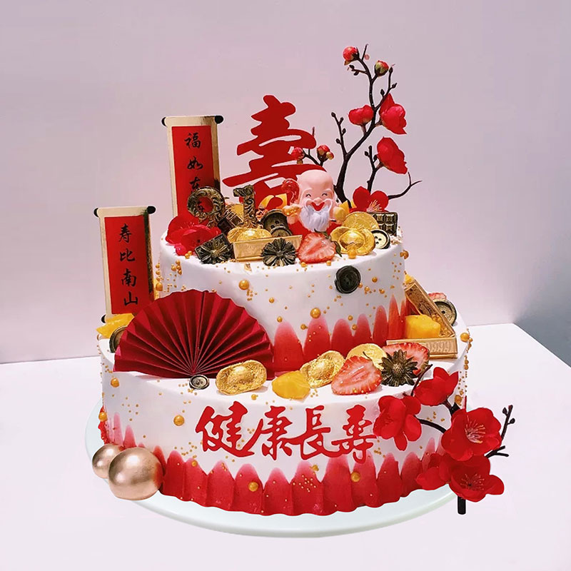 双层仿真蛋糕模型网红2023新款祝寿寿公寿婆创意定制橱窗样品道具