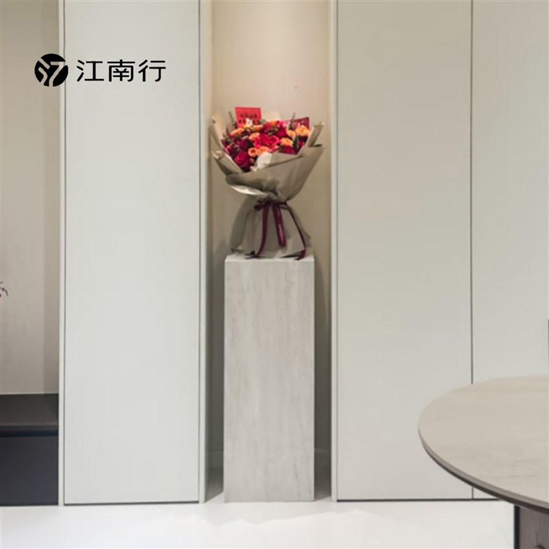 岩板花架洞石客厅落地哑光增高玄关装饰摆件大理石底座展示台立柱图片