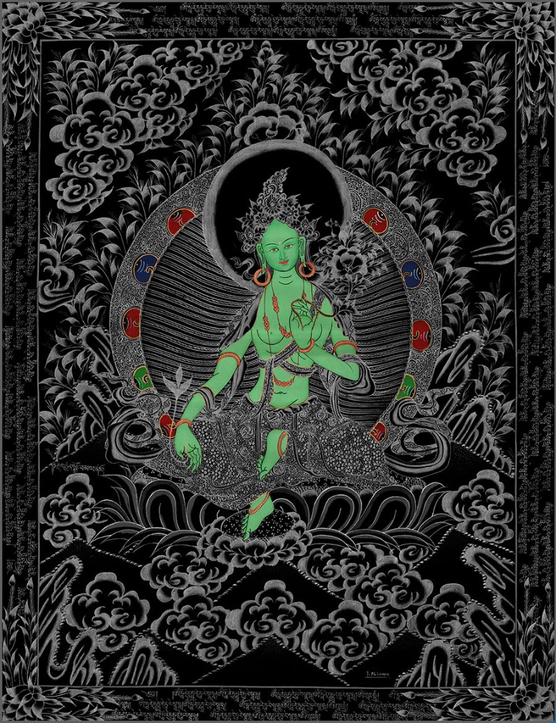 白度母文殊菩萨绿度母唐卡手绘diy 自画挂画手工描金上色涂色线稿