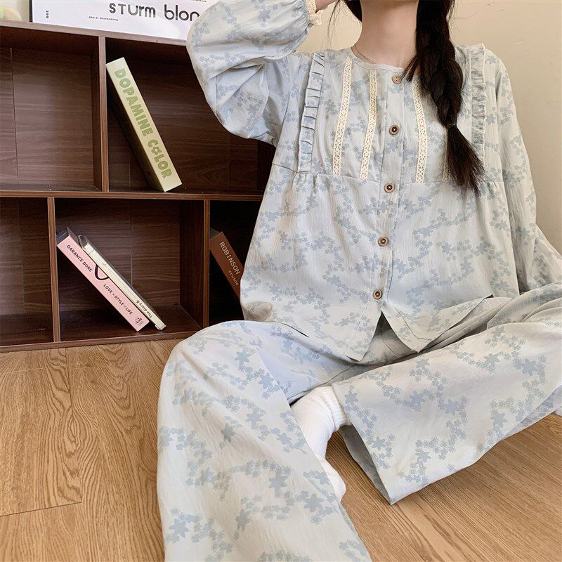带胸垫睡衣女春秋季长袖云朵棉2026新款法式公主风甜美家居服套装