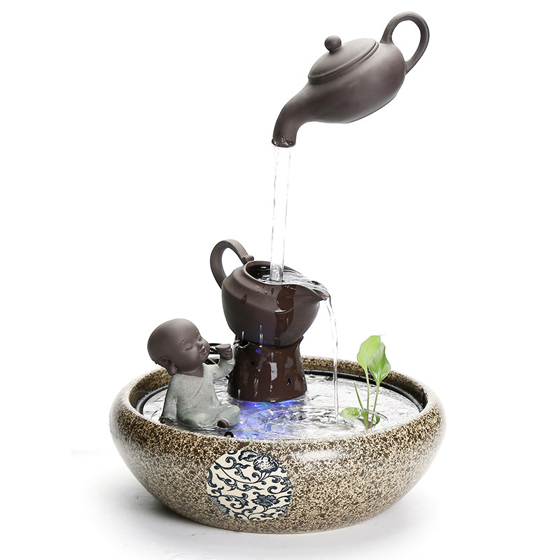 创意陶瓷悬空茶壶摆件风水招财加湿流水器 家居装饰中式风格桌面