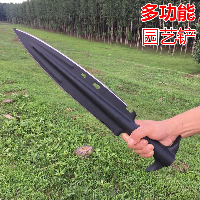 园艺铲子多功能锯齿铲子锰钢祖鲁矛头开山砍柴工具翻土尖铲锹全钢