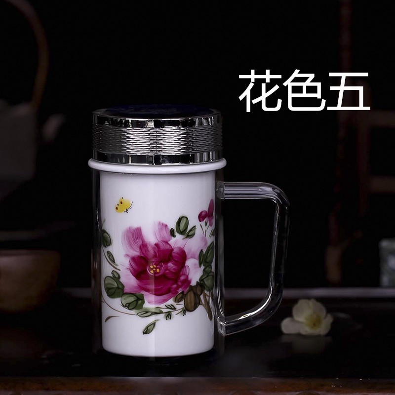 景德镇全陶瓷双层保温杯养生杯礼品杯男女士水晶杯带过滤网茶杯子