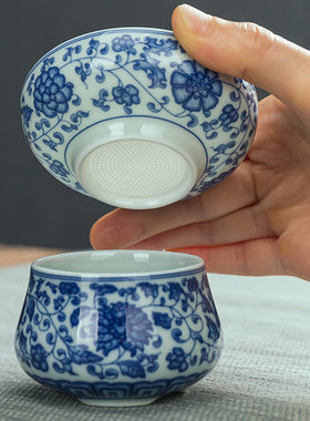 茶漏茶滤家用功夫茶具简约配件手托茶隔茶叶过滤器青花瓷泡茶漏斗