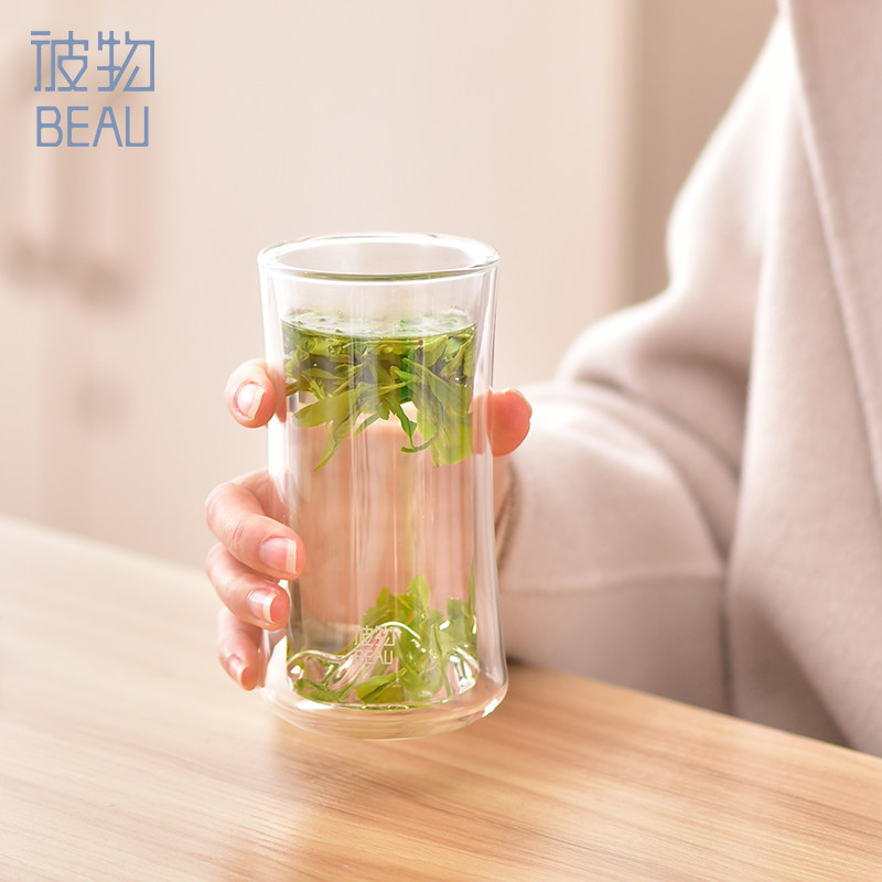 天福茗茶彼物山水间双层隔热玻璃杯创意水杯男女茶杯咖啡杯大容量