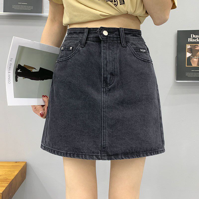 高腰牛仔短裙女2023春秋新款a字裙显瘦百搭短裙黑色包臀半身裙子