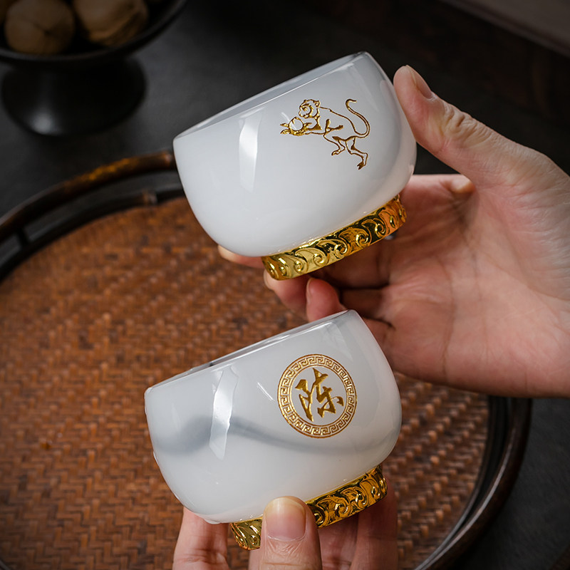 金镶玉琉璃茶杯大号主人杯十二生肖杯刻字个人专用品茗杯定制茶盏