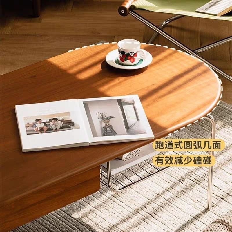 实木茶几电视柜组合复古风小户型北欧日式中古多功能长椭圆形茶桌