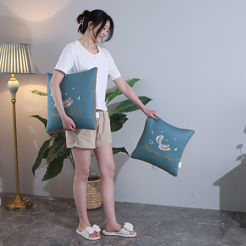 简约纯棉两用抱枕被高档二合一汽车靠垫办公室午睡枕头折叠空调被