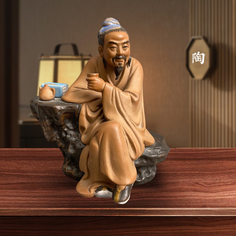 刘炳高档陶瓷陆羽品茶办公室家居客厅茶几台博古柜新中式摆件礼品