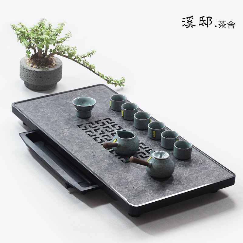 天然整块乌金石茶盘中式家用石茶海禅意储水茶盘可排水茶台可定制