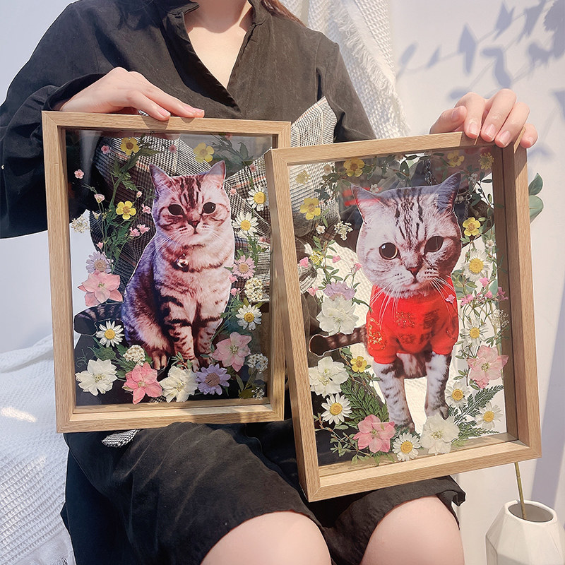 送宠物礼物纪念品定制品精致创意照片狗狗猫咪摆件订制压花相框