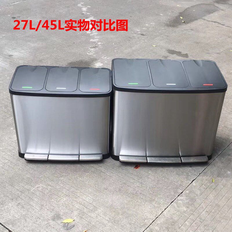 不锈钢脚踏垃圾桶带盖脚踩商务包邮静音防臭免手动收纳2分3分类桶
