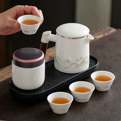 中式便携旅行茶具套装户外露营陶瓷泡茶壶装备随行快客杯定制logo