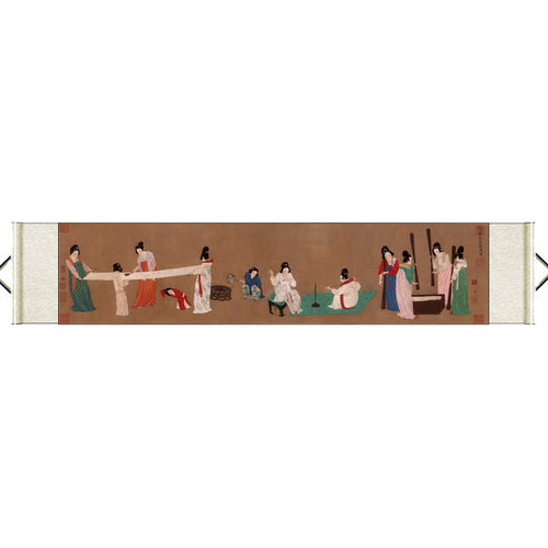 山水画新款书法携琴古代名家字画卷轴画横幅丝绸画绢画仿古宣纸画