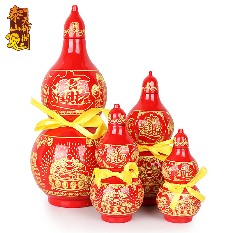 天然桃木葫芦摆件大号葫芦五帝钱挂件招财工艺品客厅办公室装饰品