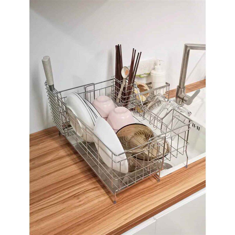 厂家日式304不锈钢厨房水槽架极窄可伸缩沥水架置物架碗碟架刀架