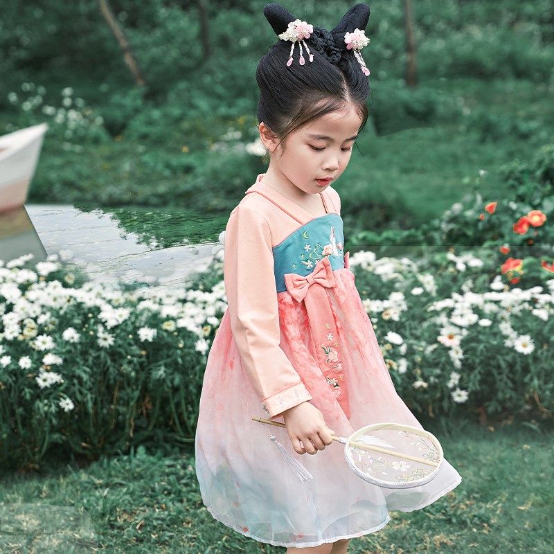 汉服女童春秋宝宝秋款古装连衣裙儿童唐装中国风秋装小童秋季裙子