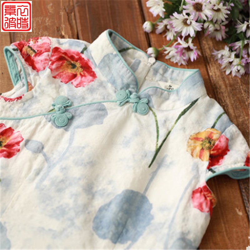素衣彼时1206夏汉服女童中式立领旗袍裙子裁剪图纸短袖连衣裙纸样图片