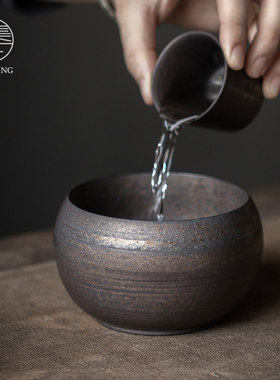 集正 复古鎏金建水 日式茶具配件杯洗禅意家用茶桌茶渣缸废水盂