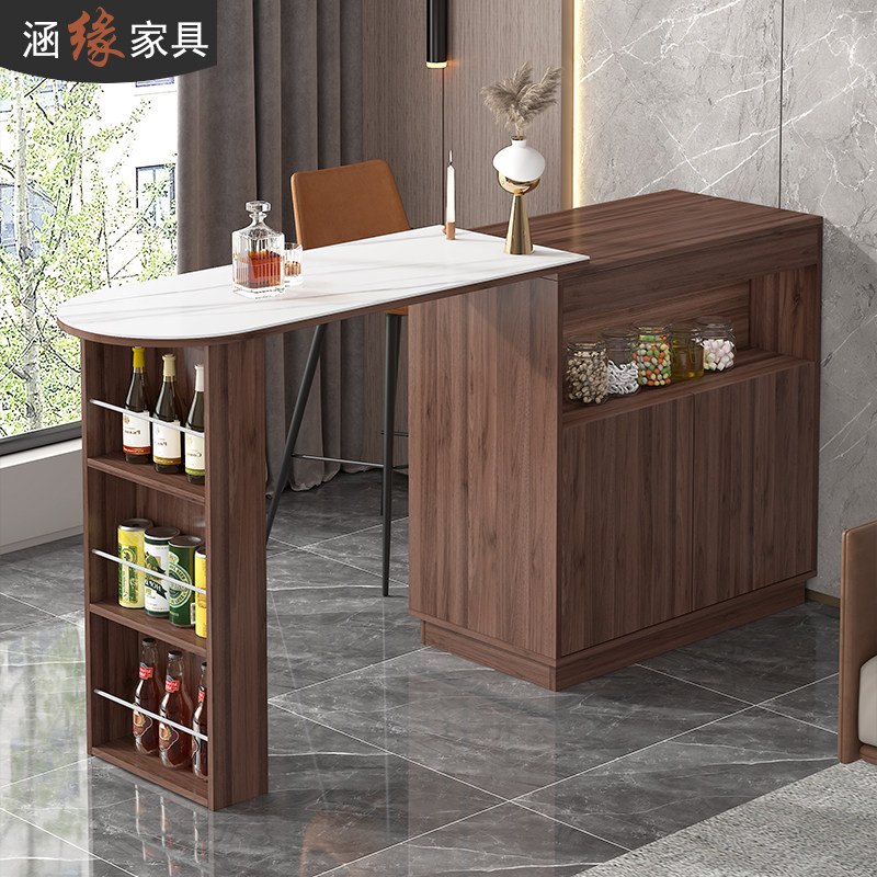岩板中岛台双面吧台柜隔断一体旋转可伸缩餐桌家用餐边柜储物柜子