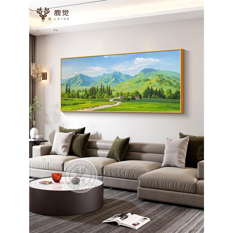 挂画自然流水东墙客厅风景画生财沙发旭日东升画太阳装饰画背景墙
